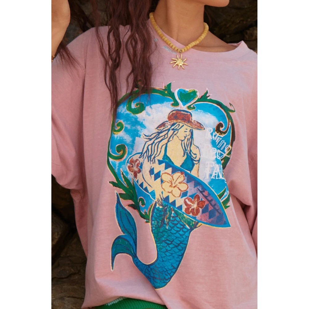 NWT Sabbi Resting Beach Face Mermaid Oversized Tee Shirt XL Surf Mauve X-large